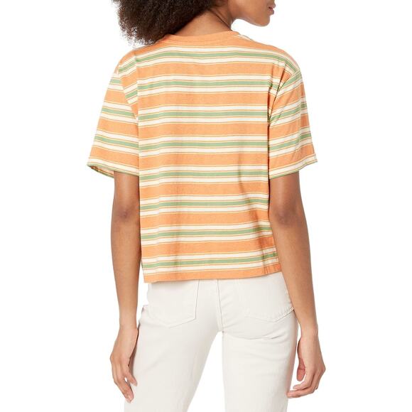 Roxy Women's Short Sleeve Yarn Dye T-Shirt Golden Ochre Good Vibes XS - Picture 1 of 7